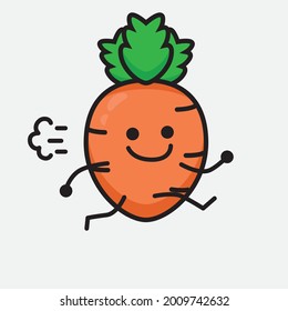 Vector Illustration of Carrot Character with cute face and simple body line drawing on isolated background