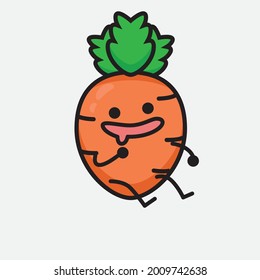 Vector Illustration of Carrot Character with cute face and simple body line drawing on isolated background