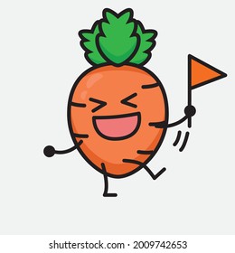 Vector Illustration of Carrot Character with cute face and simple body line drawing on isolated background