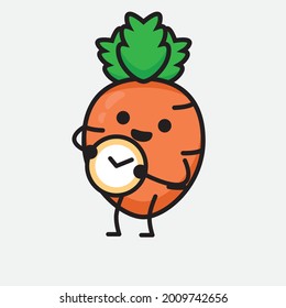 Vector Illustration of Carrot Character with cute face and simple body line drawing on isolated background