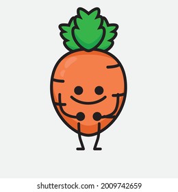 Vector Illustration of Carrot Character with cute face and simple body line drawing on isolated background