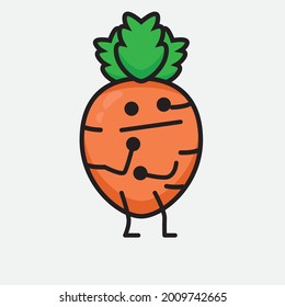 Vector Illustration of Carrot Character with cute face and simple body line drawing on isolated background