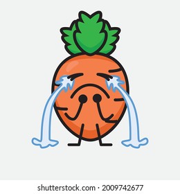 Vector Illustration of Carrot Character with cute face and simple body line drawing on isolated background