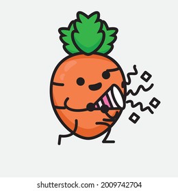 Vector Illustration of Carrot Character with cute face and simple body line drawing on isolated background