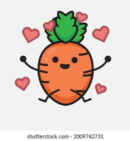 Vector Illustration of Carrot Character with cute face and simple body line drawing on isolated background