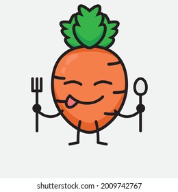 Vector Illustration of Carrot Character with cute face and simple body line drawing on isolated background