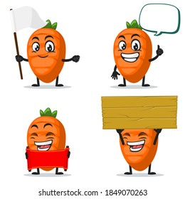 ilustración vectorial del carácter zanahoria o colección mascota establecida con el tema del signo en blanco