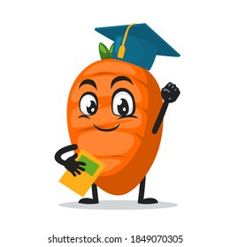 vector illustration of carrot character or mascot graduation hat and holding book