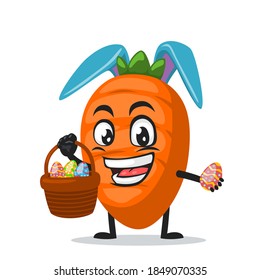 vector illustration of carrot character or mascot wearing bunny hat