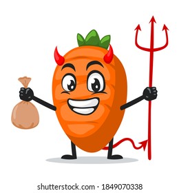 vector illustration of carrot character or mascot Wearing devil costume and holding trident