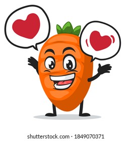 vector illustration of carrot character or mascot says with love in bubble speech