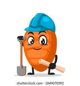 vector illustration of carrot character or mascot wearing builder costume