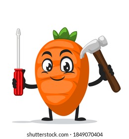 vector illustration of carrot character or mascot holding hammer and screwdriver