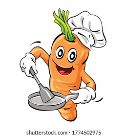 Vector illustration of a carrot chef holding a frying pan and a spatula