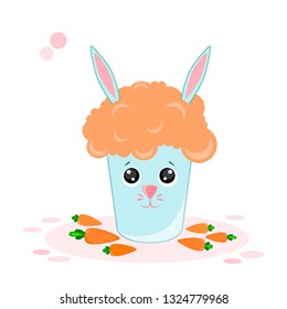 Vector illustration of a carrot cocktail, a glass of rabbit in banned style Kawaii

