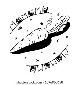 Vector illustration with carrot. Isolated on a white background. Cute doodle illustrations.