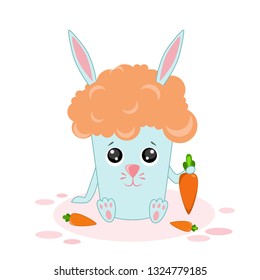Vector illustration of carrot juice, rabbit with a carrot in banned style Kawaii