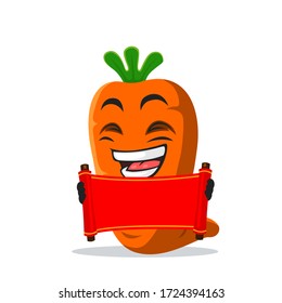vector illustration of carrot mascot or character holding blank red scroll