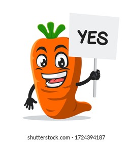 vector illustration of carrot mascot or character holding sign says yes