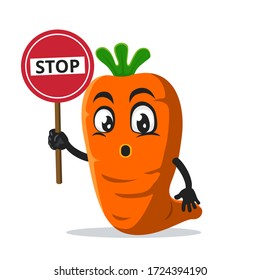 vector illustration of carrot mascot or character holding sign says stop