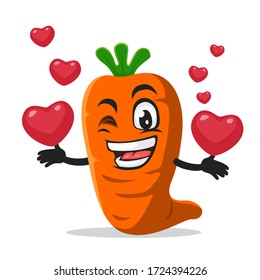 vector illustration of carrot mascot or character bring love symbols