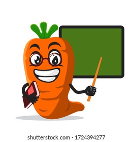 vector illustration of carrot mascot or character teaching in front of blackboard