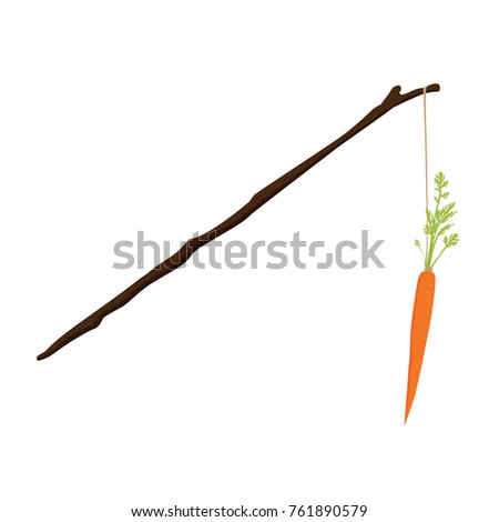 Vector illustration carrot on a stick motivation concept. Motivation and reaching goal