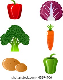 Vector illustration of a Carrot, red pepper, green bell pepper, broccoli, potato, red cabbage