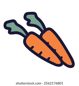 vector illustration of carrot, simple fresh carrot with leaf cartoon drawing, isolated on white background