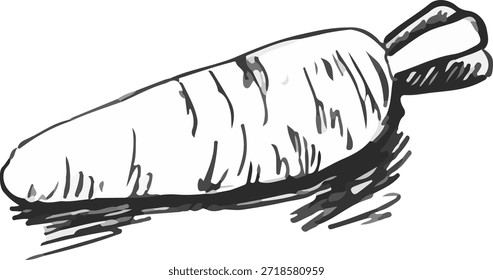 Vektorgrafik einer Karotte. Eine stilisierte Illustration im grafischen Stil von Linolschnitt, mit fetten Umrissen und dünner Schattierung auf weißem Hintergrund.