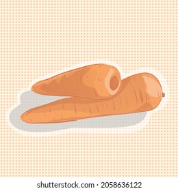Vector illustration of carrots on polka dot background. Hand drawn sketch.