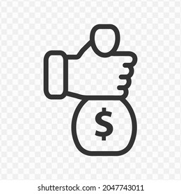 Vector illustration of carry sacks of money icon in dark color and transparent background(png).