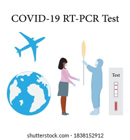 Vector illustration Carrying out RT PCR test to diagnose coronavirus infection. People protect from covid-19 virus. Reducing risk of infection, prevention measures Science Medicine Design for print