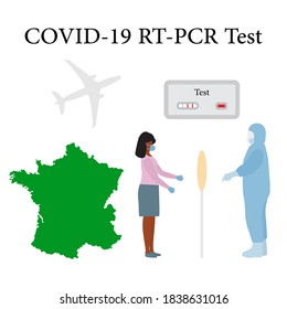 Vector illustration Carrying out RT PCR test to diagnose coronavirus infection. France People protect from covid-19 virus. Reducing risk of infection, prevention measures Medicine Design for print