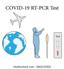 Vector illustration Carrying out RT PCR test to diagnose coronavirus infection. People protect from covid-19 virus. Reducing risk of infection, prevention measures Science Medicine Design for print