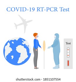 Vektorgrafik Durchführung eines RT-PCR-Tests zur Diagnose einer Coronavirus-Infektion. Die Menschen schützen vor dem Covid-19-Virus. Verminderung des Infektionsrisikos, Präventivmaßnahmen Science Medicine Design for Print