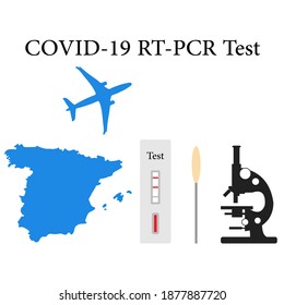 Vector illustration Carrying out RT PCR test to diagnose coronavirus infection. Spain People protect from covid-19 virus. Reducing risk of infection, prevention measures Medicine Design for print