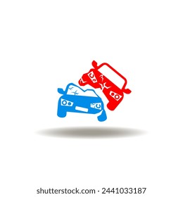 Vector illustration of cars crash. Symbol of traffic accident. Icon of crashed vehicle.