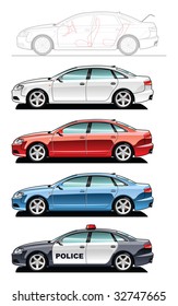 A Vector illustration of cars. (Simple gradients only - no gradient mesh.)