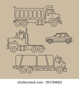 vector illustration of cars, trucks, auto, logo, company, freight transportation, illustration on a light background, cars, pictures for kids and adults, car, truck side view, part two