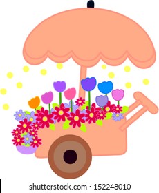 Vector illustration of a cart with flowers