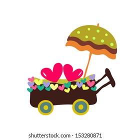 Vector illustration of a cart with hearts