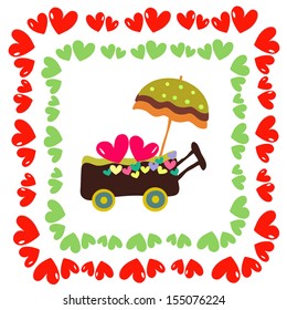 Vector illustration of a cart with hearts