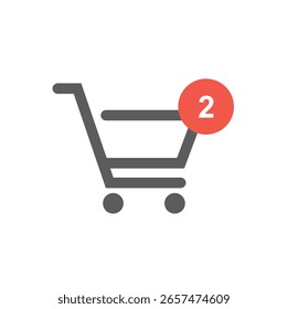 Vector illustration of a cart icon showcasing items ready for the checkout. User interface design for online stores and shops. 