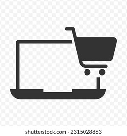 Vector illustration of cart shop and laptops icon in dark color and transparent background(png).