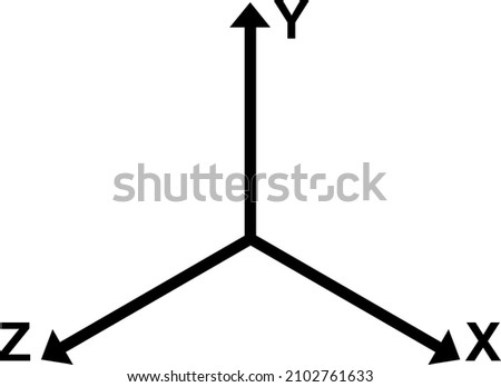 Vector illustration of Cartesian axes x, y, z 3D concept (three dimensions)
