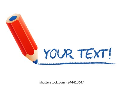 Vector illustration of cartoon 3d pencil writing your text, isolated on white background 