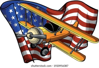 Vector illustration Cartoon airPlane with america flag