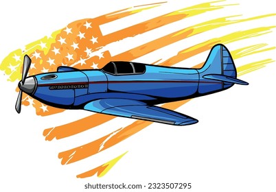 Vector illustration Cartoon airplane with america flag