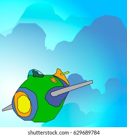 Vector illustration cartoon airplane in the sky.
